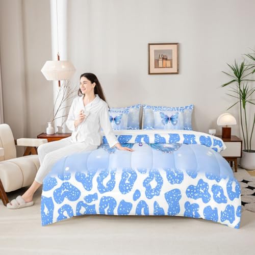 Image of Feelyou Cute Butterfly Comforter Set with Sheets 7 Piece Twin Size Leopard Print Bed in a Bag Kids Boys Girls Butterflies Print Bedding Set Glitter Dreamy Princess Soft