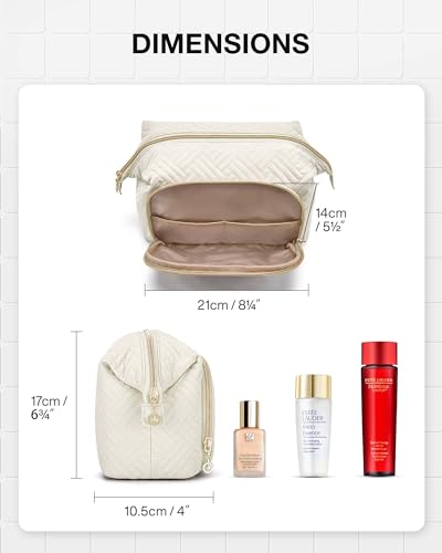 Image of BAGSMART Travel Makeup Bag, Cosmetic Bag Small Make Up Organizer Case,Wide-open Pouch for Women Purse for Toiletries Accessories Brushes,Large Beige