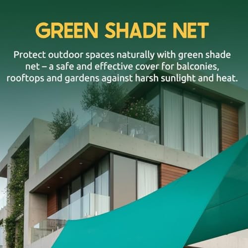 Image of Green Shade Net, 90% UV Sun Protection, for Terrace, Garden, Green House, Balcony, & Gardening Multipurpose Agro Netting Size ((10 * 10 FT))