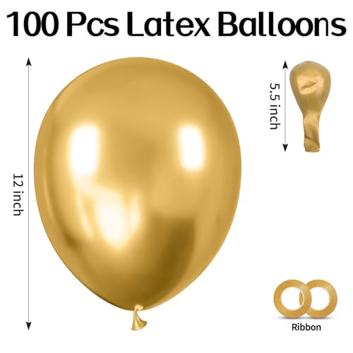Image of 100pcs Gold Metallic Balloons 12 inch Chrome Latex Round Helium balloon | Gold Balloon for Garland or Arch, Birthday Anniversary Graduation, Engagement New Years Wedding Party Decorations
