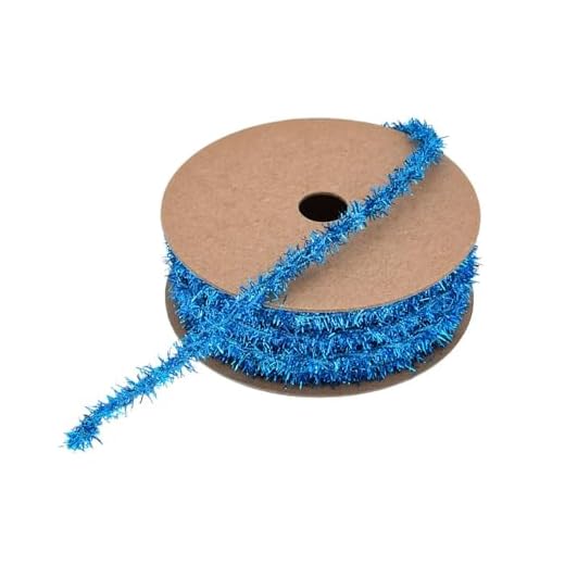 BrightGlow Guirlande de guirlandes de Noël fines - Mini guirlande de Noël - Ruban cadeau décoratif - Ruban cadeau brillant - Guirlande fine pour cadeau de sapin de Noël - 8 mm - Bleu - 1 mètre