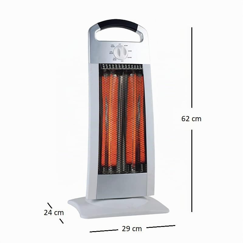 Virsus Stufa Carbonio elettr. basso consumo carbonio 900w, Risparmio Energetico con oscillazione, maniglia e sistema di sicurezza colore grigio stile alluminio e bordi bianchi 29x24x62cm -3111F1,7 - F