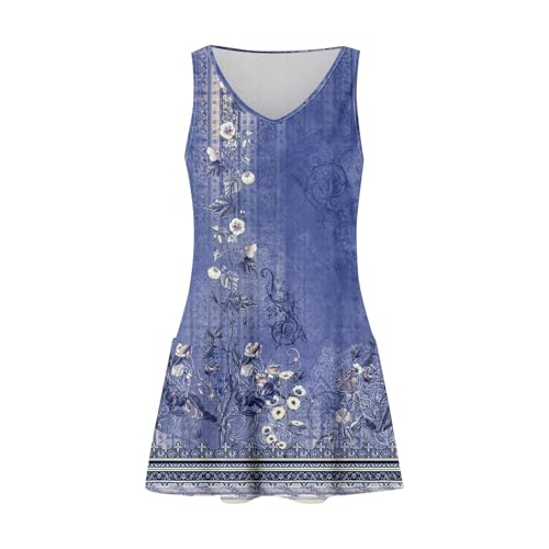 Image of Summer Dresses for Women 2026 Casual V Neck Sleeveless Sundresses Boho Beach Tank Dresses with Pockets
