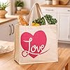 Premier Housewares Canvas Tote Bag with Love Heart Print, Reusable Shopping Bag with Strong Handles, Natural and Red Textile Grocery Bag for Everyday Use #2