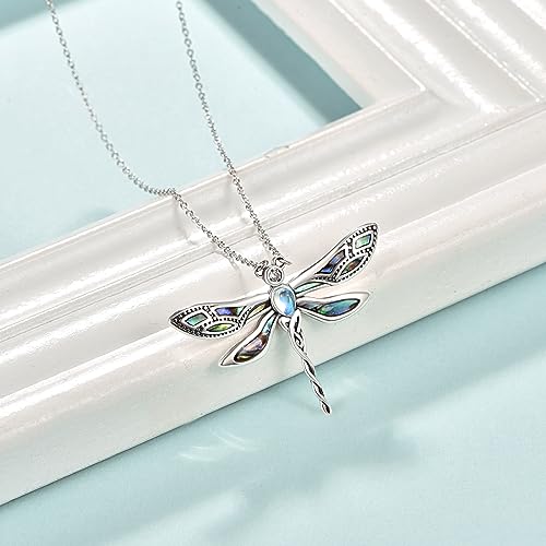 CUOKA MIRACLE Dragonfly Necklace 925 Sterling Silver Abalone/Oil Drop Dragonfly Necklace for Women mit Moonstone Dragonflies Pendant Jewelry Christmas Birthday Gifts for Women Men Mom Girlfriend2