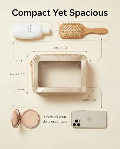 Image of Clear Makeup Bags for Travel, TSA Approved Toiletry Bag with Zipper, Clear Cosmetic Organizer Fit Carry-on Beach Essentials for Women Men (O-Gold)