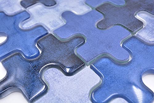 Piastrelle a mosaico in vetro combinato, puzzle misto, blu, per parete posteriore della cucina, MOS88-PT01_f