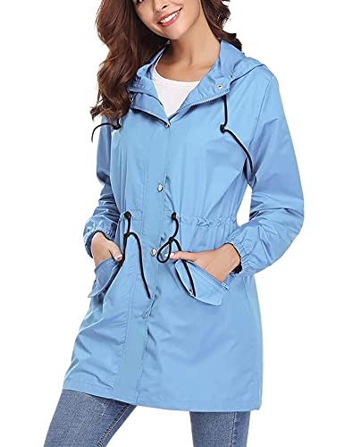 Alebame Women's Long Raincoat Lightweight Rain Jackets Waterproof Drawstring Windbreaker Reusable And Packable Rain Protection For Outdoor Hiking Climbing #TOP2