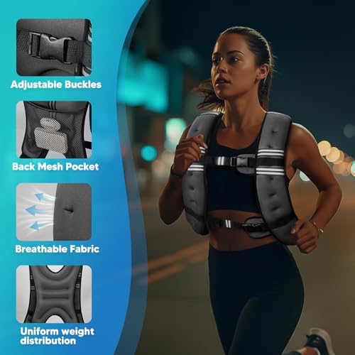 Image of Weighted Vest, 6lb /8lb /12lb /16lb /20lb /25lb /30lb Weight Vest with Reflective Stripe, for Men Women Workout Equipment for Strength Training, Running, Jogging, Fitness, Weight Loss