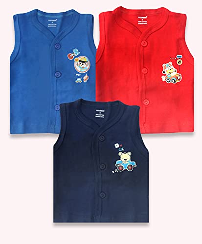 Image of Cucumber Presents Baby Boys & Baby Girls Pure Cotton Vests (Multicolor) (Pack of 3) (0-3 Months, Red-Navy-Royal Blue)