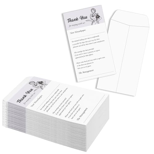 Geyee 100 Pack Housekeeping Thank You Tip Envelopes, Cash Self Adhesive Tip Envelopes for Hotel Motel Coin Seed Gratuity Key Cards Saving, White with Black Ink, 3.5 x 6.5 Inches