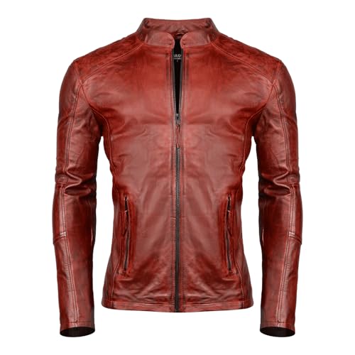 PAULGOS Herren Lederjacke Echtes Leder Jacke Echtleder Übergangsjacke Fashion in 5 Farben Gr. S-7XL Design 3 (Rot, XL)