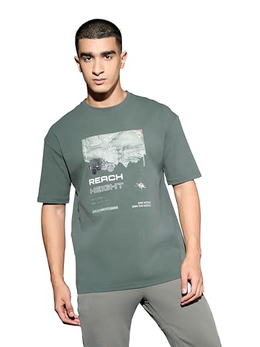 Image of TECHNOSPORT Men's Oversized Fit Half Sleeve Crew Neck T-Shirt, ELASTO Plus Quick Dry Moisture Wicking Stretchable Sports Gym and Casual Wear