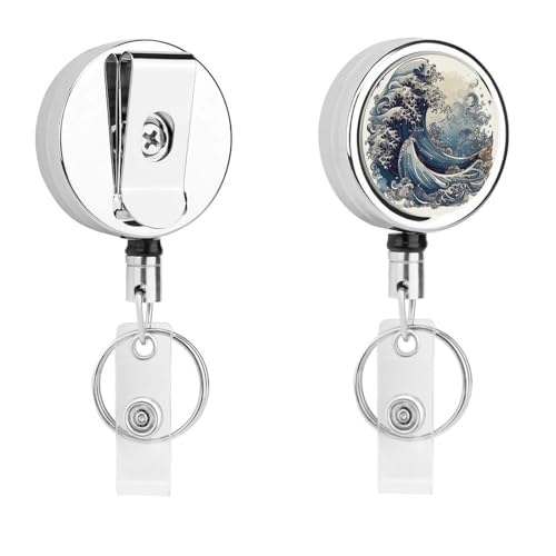 Blue Wave Style Badge Holder Retractable Metal Badges Clip Portable