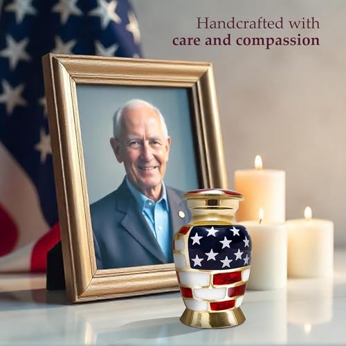 Image of Trupoint Memorials Small Urns for Human Ashes Keepsake, Military and Patriotic Decorative Mini Cremation Urn for Veteran Adult Men & Women, Set of 4, Gold