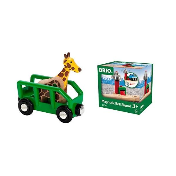 BRIO World 33724 - Giraffenwagen & World 33754 Magnetisches Glockensignal – Eisenbahnzubehör Holzeisenbahn…