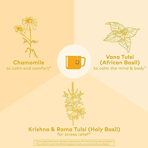 Image of Organic India Tulsi Honey Chamomile Herbal Tea - Holy Basil, Stress Relieving & Calming, Immune Support, Adaptogen, Vegan, USDA Certified Organic, Caffeine-Free - 18 Infusion Bags, 1 Pack