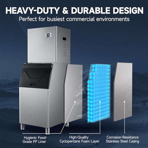 Image of Commercial Ice Maker,Ice Machine 500LBS /24H with 300LBS Storage Bin,Ice Ready in 5-14 min,Self-Cleaning,Stainless Steel Industrial Ice Maker for Restaurant Business Bar,Thicknesses Adjustable