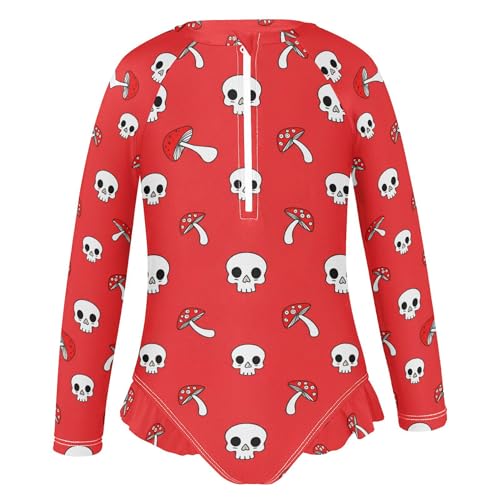 Skull Mushroom Girls Long Sleeve Rashguard Swimsuit UV Protection One-Piece Swimwear Bathing Suit B04043842