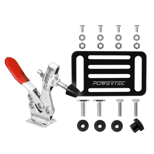 Image of POWERTEC Toggle Clamp Set for T track, 500 lbs Holding Capacity, 225D Quick Release lever clamp w /Mounting Plate for Woodworking Jigs and Fixtures, CNC Machine, Drill Press, Table Saw Sled (71819)
