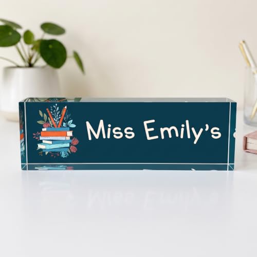 Image of Floral Acrylic Desk Name Plate | Custom Office Sign | New Job & Coworker Gift for Women