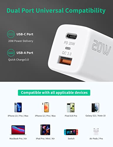 Usb C Wall Charger Fast Charging, 2-Pack Ti-Too 20W Dual Port Power Adapter, Quick Charge 3.0 Usb Type C Power Delivery Charger Block Plug Compatible With Iphone 14 Pro Max/14 Plus/13 Pro/13/12 #TOP5