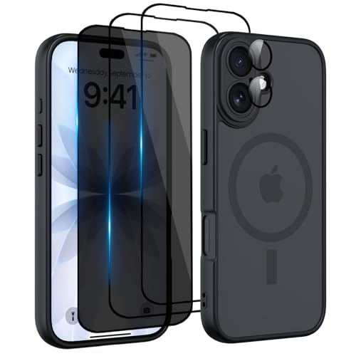 Nupcknn Magnétique Coque pour iPhone 17 avec Magsafe avec 3 Verre Trempé [HD+HD+Confidentialité][Caméra de Protection complète] Coque Antichoc translucide Mat...