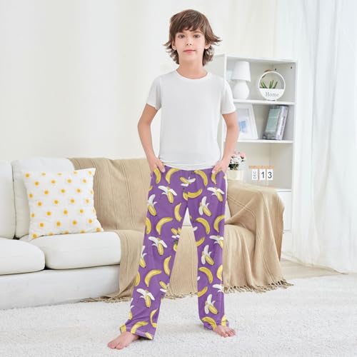 Boys' Pants Colorful Summer Banana Purple Long Bottoms Jogger Pants Elastic Waist Trousers with Pockets S-XL3