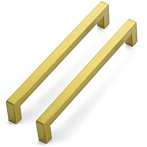 Image of Ravinte 10 Pack 7-1 /2 Inch Kitchen Square Cabinet Handles Brushed Brass Pulls Kitchen Cabinet Hardware Handles for Cupboard Drawer Pulls