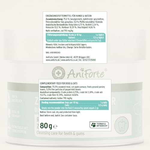 AniForte Denta Clean & Care Zahnpflege Pulver für Hunde & Katzen 80g – effektive & natürliche Zahnreinigung, gegen Mundgeruch, Zahnsteinentferner für Mundhygiene