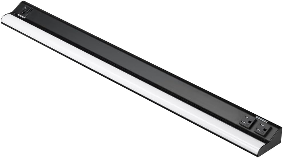 American Lighting 40-Inch LED Courant Undercabinet Light with Two Receptacles, 5CCT, Black Finish, 120V AC, 25W, 1500 Lumens, CRI 90, 15 Amp, Ideal for Kitchen, Workspace, Retail Display, Under Shelve