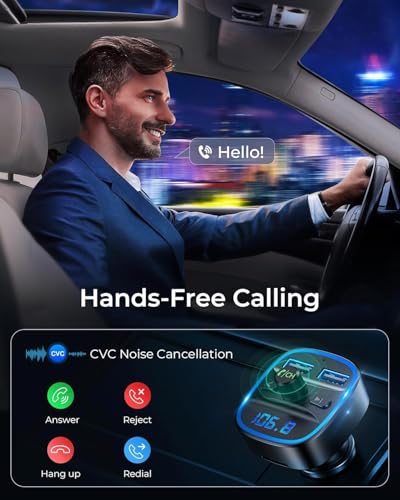 Image of Mobile Charger for Car with Bluetooth 5.0 FM Transmitter, FM Radio Hands-Free Calling, 3.1A Dual USB Fast Charging, Real-Time Car Battery Voltage Display,Supports USB Drive MP3 Playback