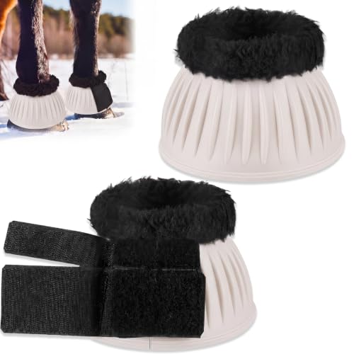 Image of Abbylike 1 Pair Fleece Horse Bell Boots Protect Against Hoof Impact Trauma, Rubber Bell Boots Horse Care for Turnout No Rub Design Comfort Quick Wrap Hook and Loop