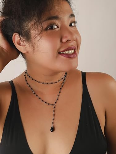 Sacina Gothic Layered Black Red Choker, Dainty Y Necklace, Bead teardrop Choker, Gothic Goth Necklace, Christmas Jewelry Gift for Women3