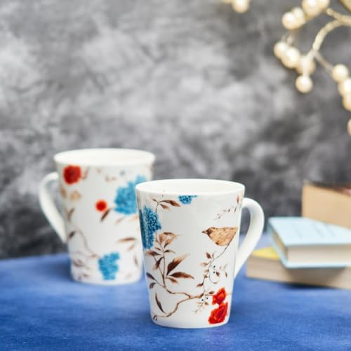 Image of GOLDEN QUEEN'S Mugs Set of 2 for Coffee, Tea, Milk - Ideal for Your Daily Beverage Ritual, Hosting & Casual Gatherings - Blooming Birdsong