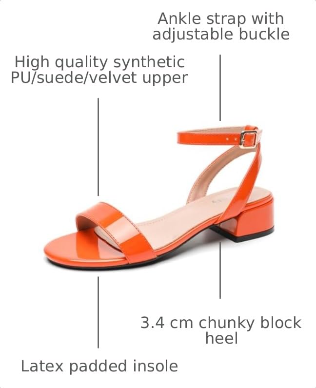 Image of Women's Ankle Strap Sandals, Low Block Heel, Open Toe Summer Dress Shoes with Buckle Closure