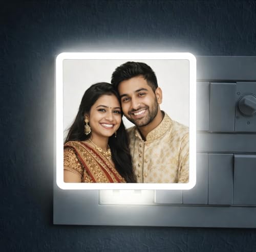 Image of EVOTECH Customized Night Lamp, Photo Lamp | Custom LED Lamp with Photo, 4 x 4 Inch | Plug-in AC Power | Personalized Gift for Birthday, Anniversary, Couple, Home Decor, Dim Light (White Frame)