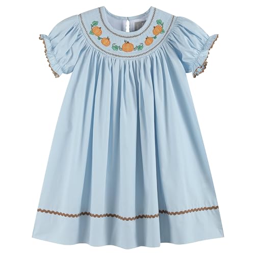 Baby and Girls Smocked Pumpkin Thanksgiving Bishop Dress