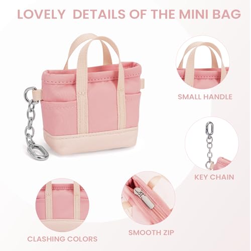 Image of Coin Purse Mini Tote Bag Keychain Small Change Purse Key Pouch Charm Pink Cute Makeup Bag Wallets Accessories for Handbags