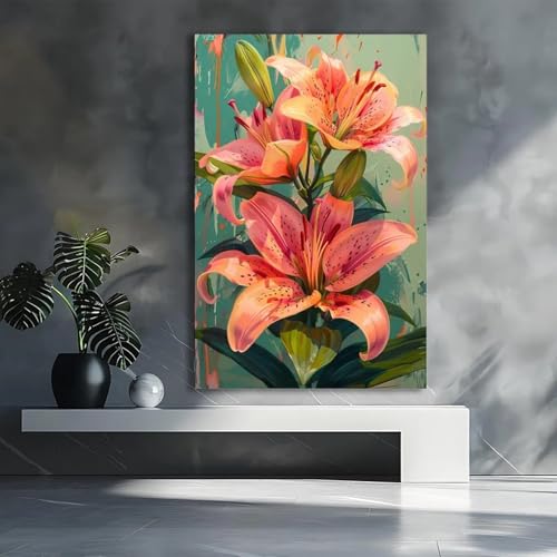 Impression sur toile de lys 40x60cm sans cadre affiche murale rose et verte