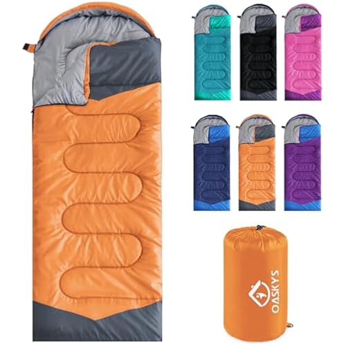 oaskys Camping Sleeping Bag - 3 Season Warm & Cool Weather - Summer Spring Fall Lightweight Waterproof for Adults Kids - Camping Essentials Gear Accessories Hiking Sleep Must Haves