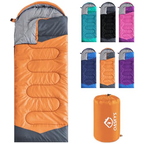 oaskys Camping Sleeping Bag - 3 Season Warm & Cool Weather - Summer Spring Fall Lightweight Waterproof for Adults Kids - Camping Gear Equipment, Traveling, and Outdoors