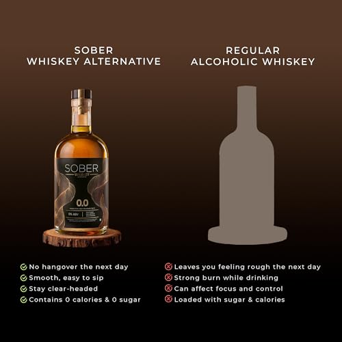 Image of SOBER Whiskey Alternative | 0.0% ABV Zero Alcohol Drink | Sugar Free Zero Calorie | Premium Non Alcoholic Whiskey with Vanilla Clove Oak Notes | 180ml x 4