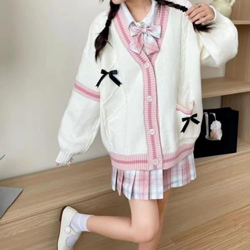 Image of Chevara Women's Cute Sweet Cardigan Sweater Kawaii School Uniform Button Long Sleeve V-Neck Knitted Outerwear