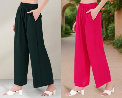 Image of Buy That Trendz Palazzo Pants for Women Rayon Elasticated Regular Fit Flared Wide Leg M to 6XL Pack of 2