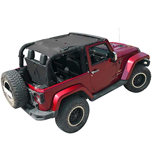 Shadeidea JK Sun Shade Top Compatible with Jeep Wrangler JKU Top Sunshade Soft Mesh Roof Cover (2007-2018)- Wind Noise UV Blocker -10 Year Warranty -2 Door -Gray -Front&Rear (1 Piece)