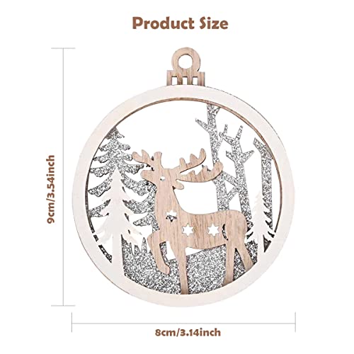 12Pcs White Christmas Tree Ornaments For Winter Wonderland Decorations, 3D Wood Farmhouse Christmas Rustic Ornaments, Wooden Glitter Reindeer Santa Claus Snowman Christmas Tree Decorations #TOP2