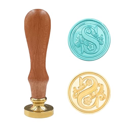 Medieval Traditional Initial Alphabet Wax Seal Stamp, Brass Head Wooden Handle Letter Stamps for Card/Envelope/Gift - (Letter S)