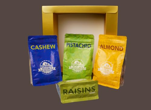 Image of Nature's Blend - Essential Dry Fruits|Festive|Pack of 4|100g Pouch|Cashew, Raisins, Almond, Pistachio Inshell Roasted|EBox