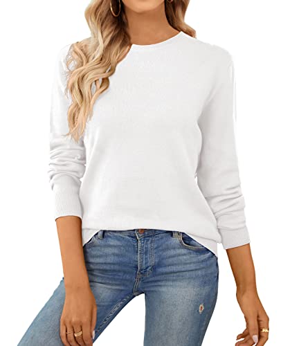 Image of QUALFORT Women's 100% Cotton Sweater, Basic Lightweight Long Sleeve Pullover